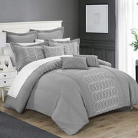 Chic Home Moderna 8 Piece Faux Linen Comforter Set Grey