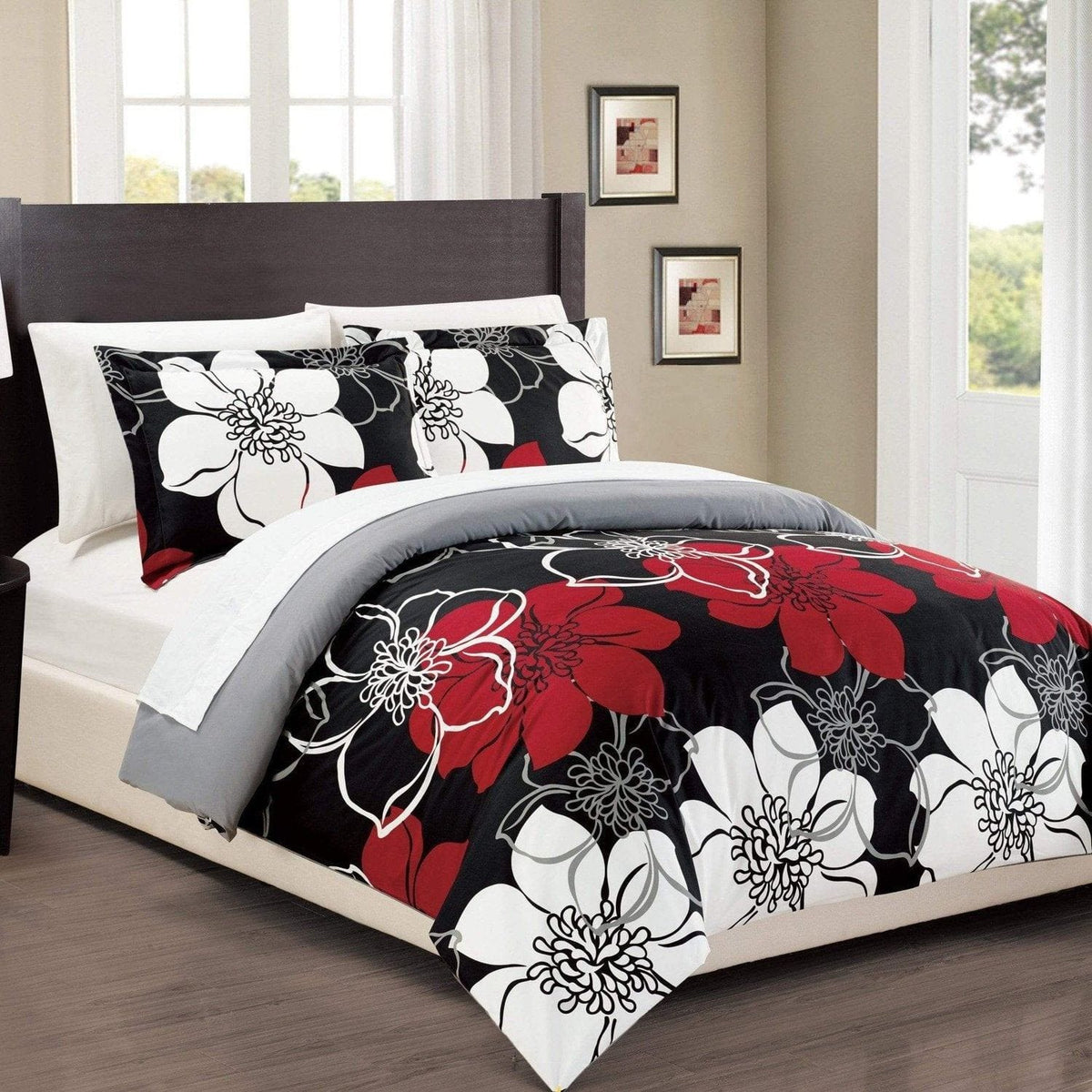Chic Home Morning Glory 3 Piece Floral Duvet Cover Set Black