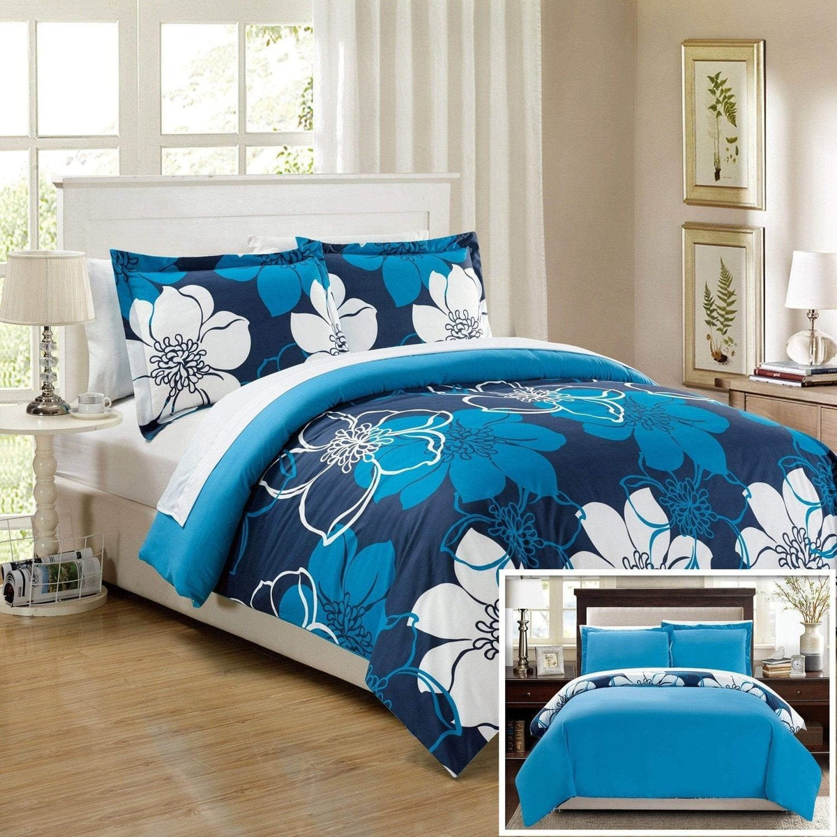 Chic Home Morning Glory 7 Piece Floral Duvet Cover Set Blue