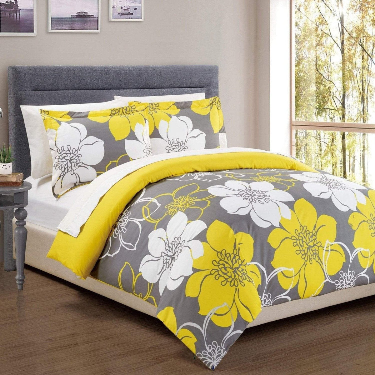 Chic Home Morning Glory 7 Piece Floral Duvet Cover Set Yellow