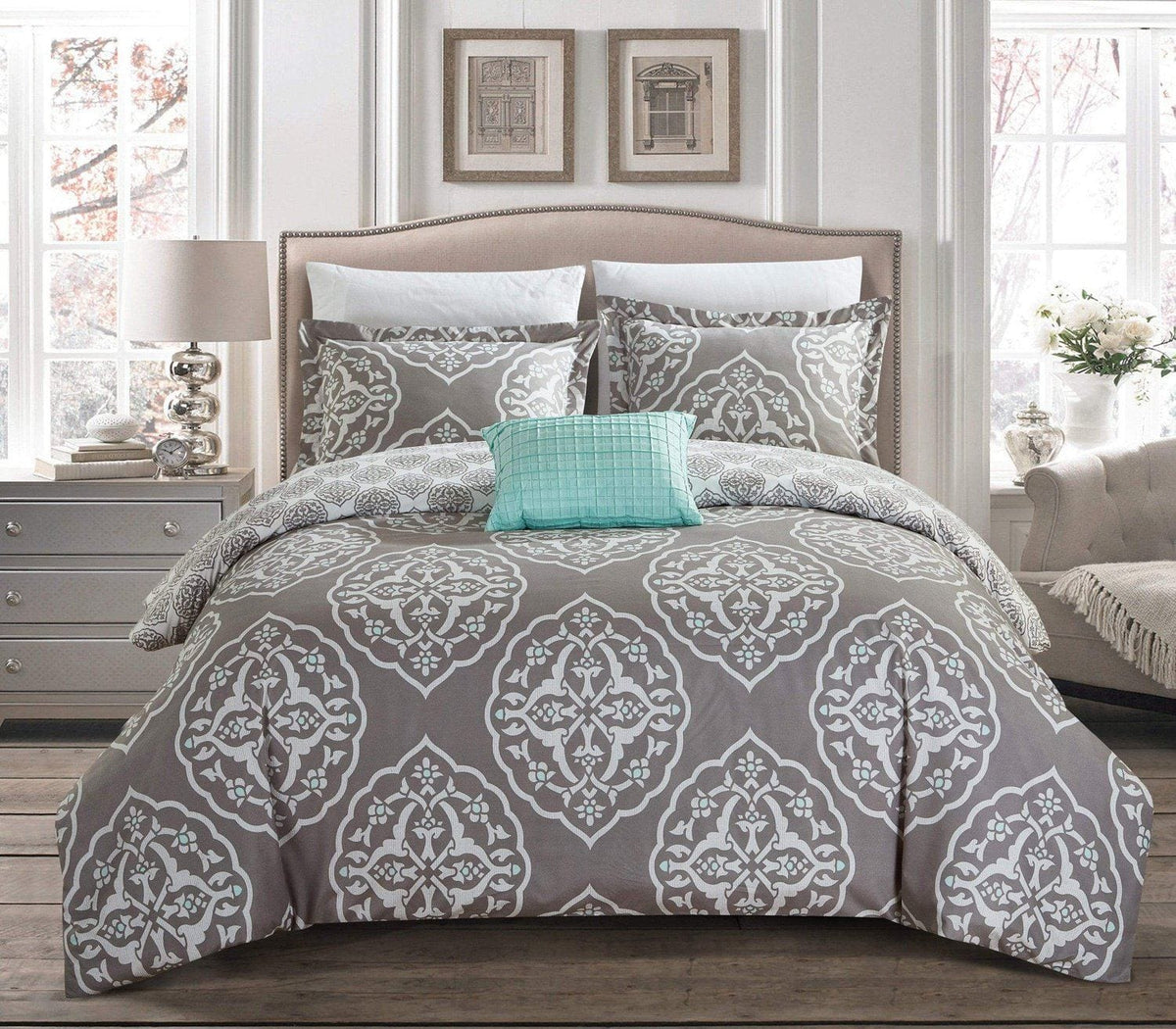Chic Home Murano 4 Piece Reversible Duvet Cover Set Grey