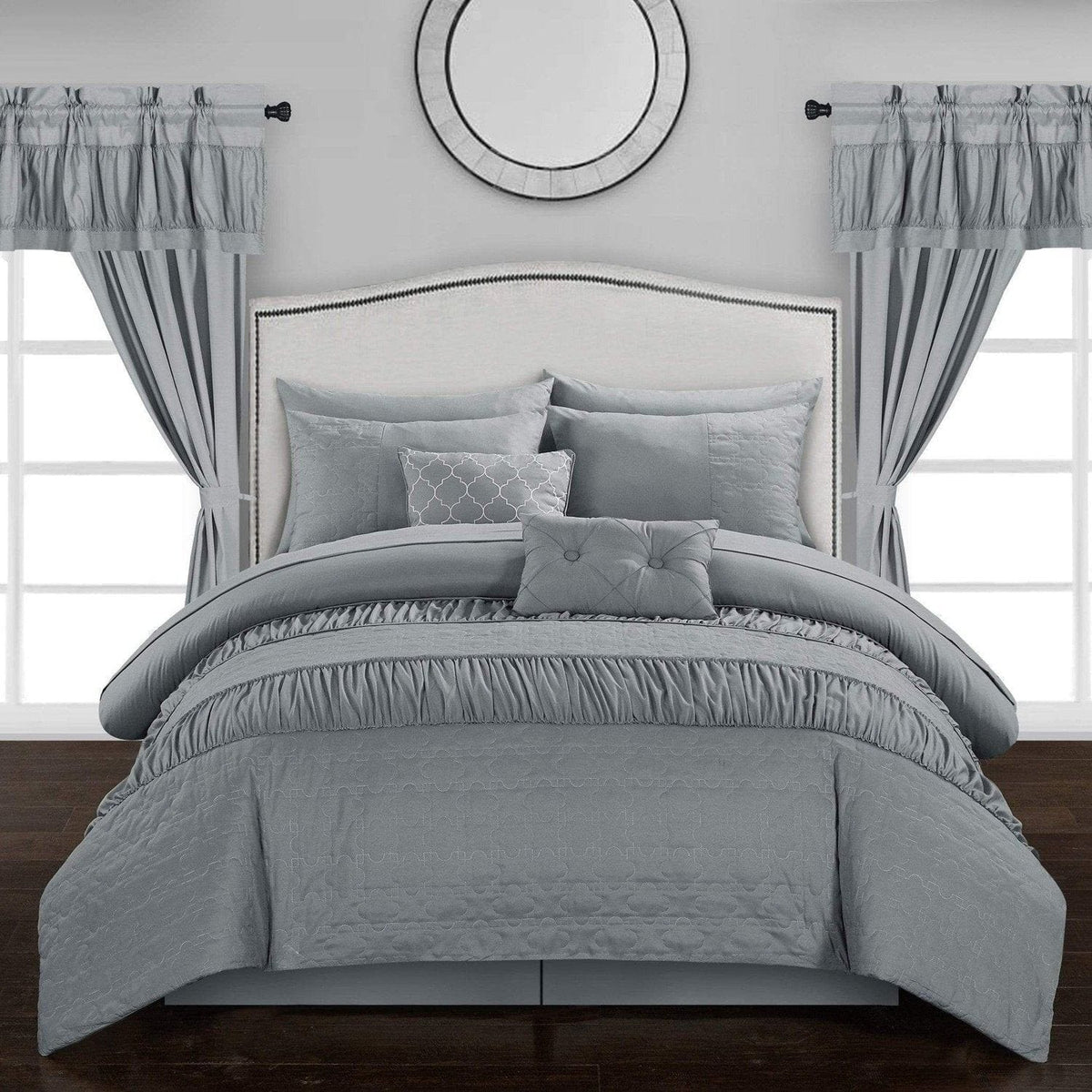 Chic Home Mykonos 20 Piece Ruffled Comforter Set Grey