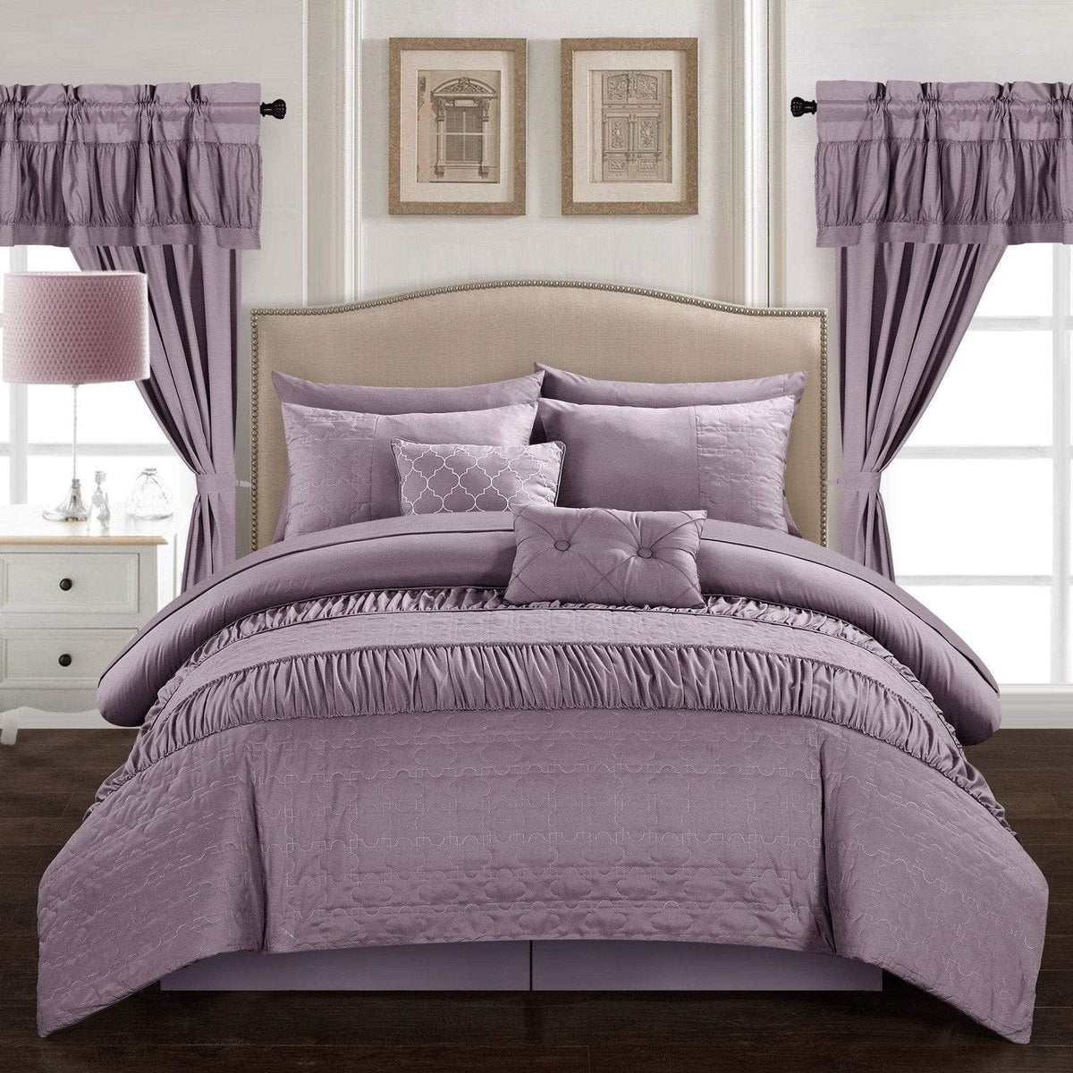 Chic Home Mykonos 20 Piece Ruffled Comforter Set Plum