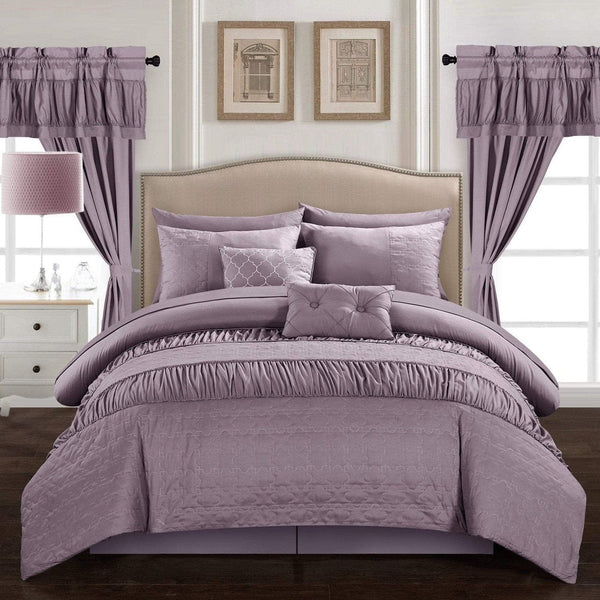 Chic Home Mykonos 20 Piece Ruffled Comforter Set Plum