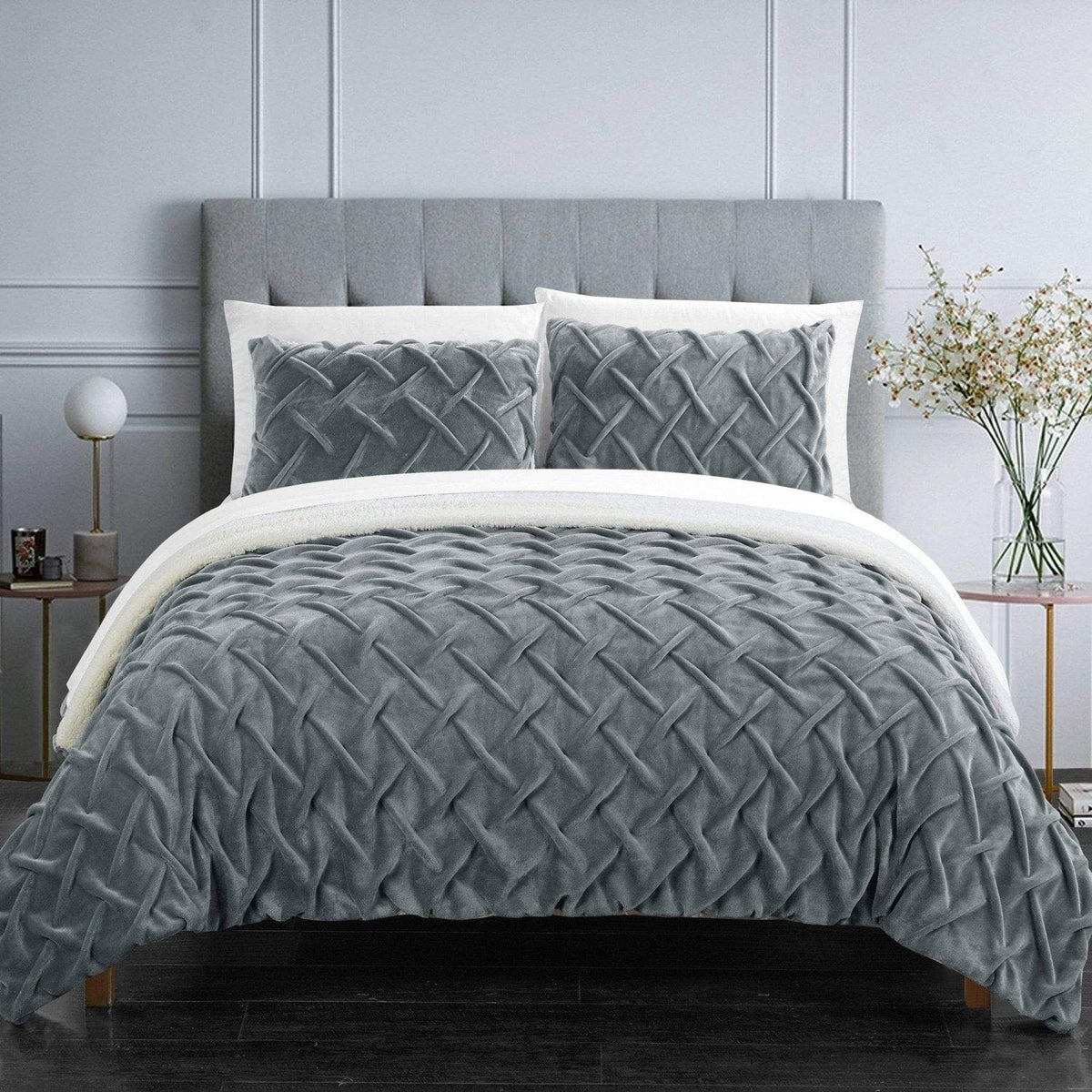 Chic Home Naama 3 Piece Sherpa Comforter Set Grey