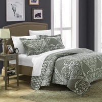 Chic Home Napoli 3 Piece Paisley Quilt Set Silver