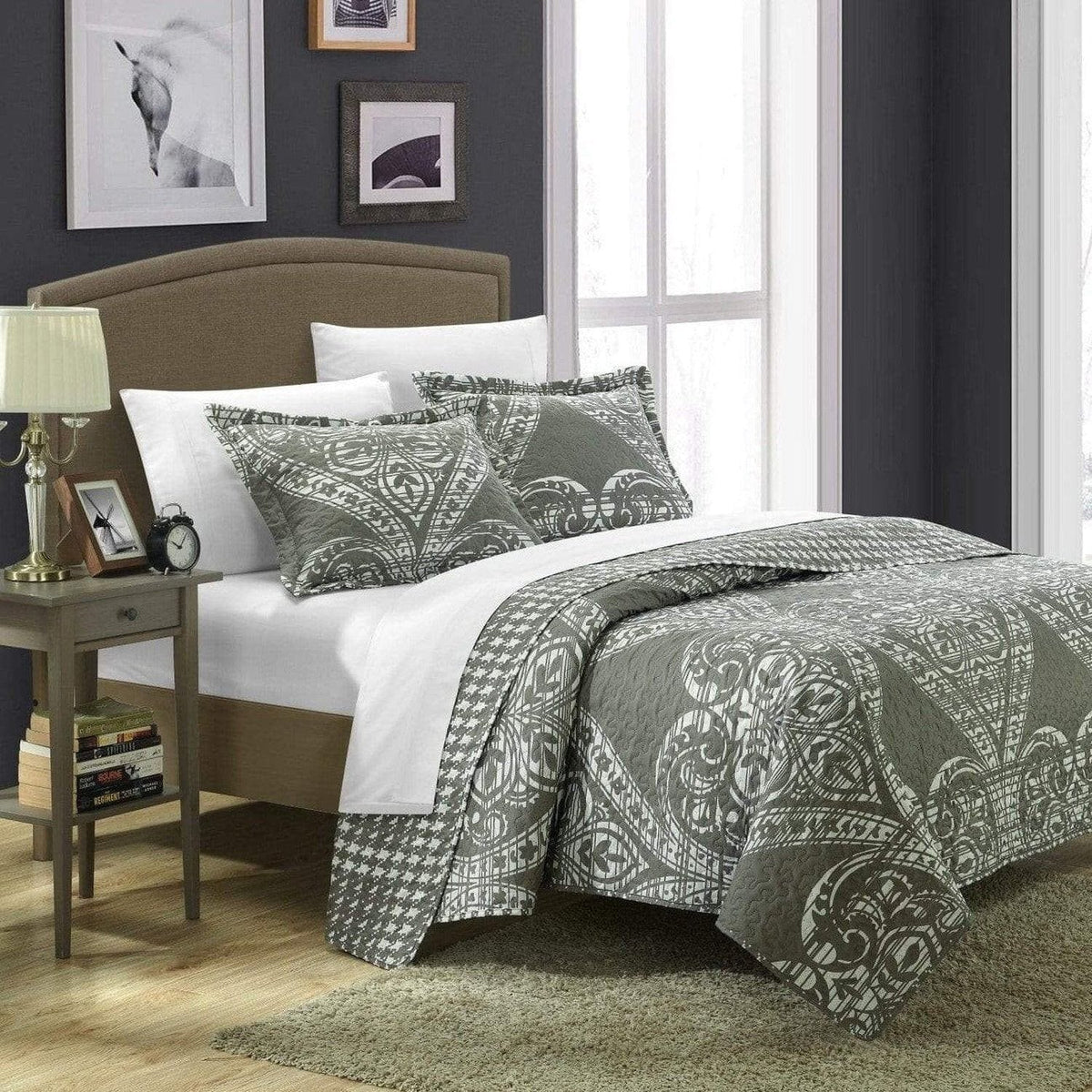 Chic Home Napoli 7 Piece Paisley Quilt Set Silver