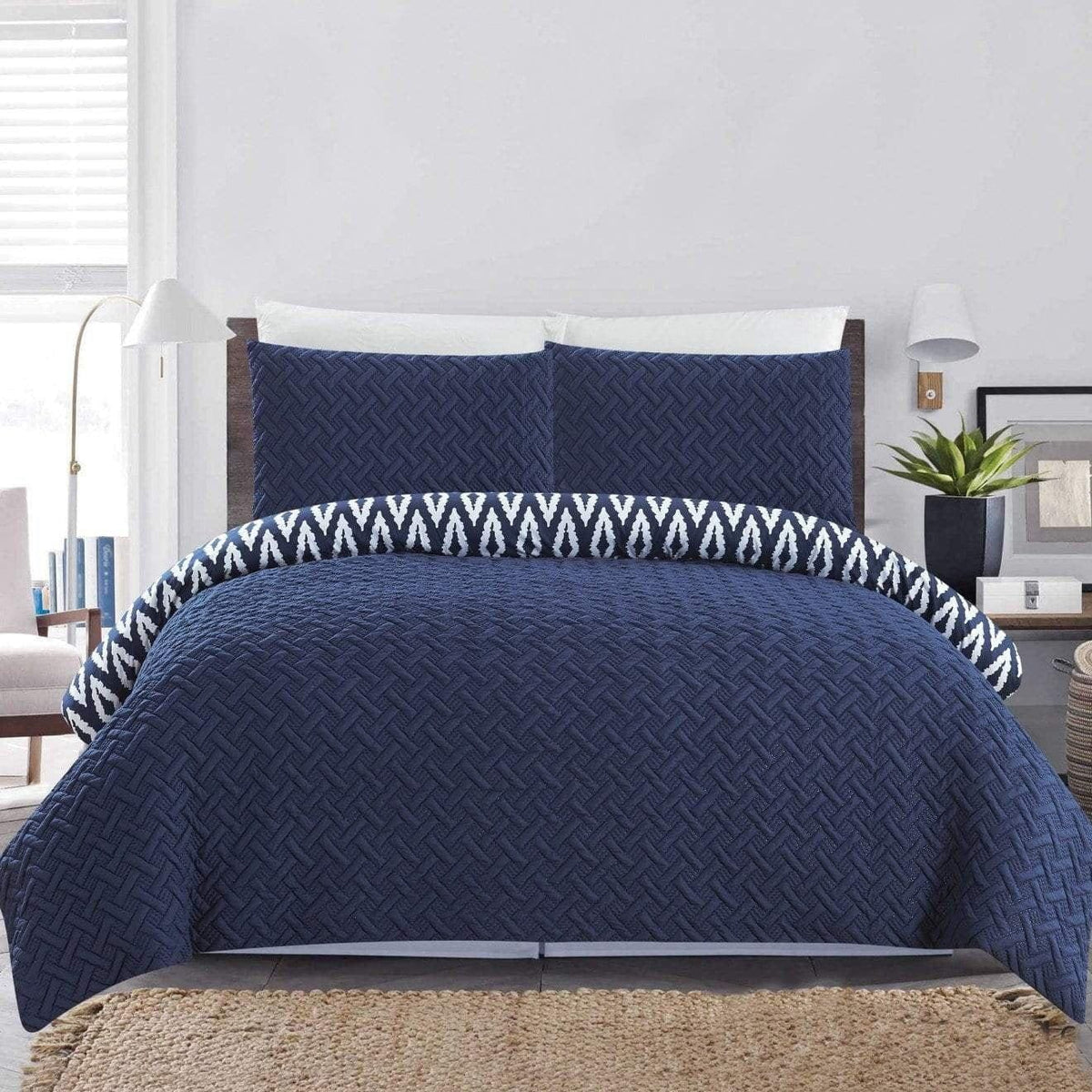 Chic Home Ora 3 Piece Reversible Comforter Set Navy