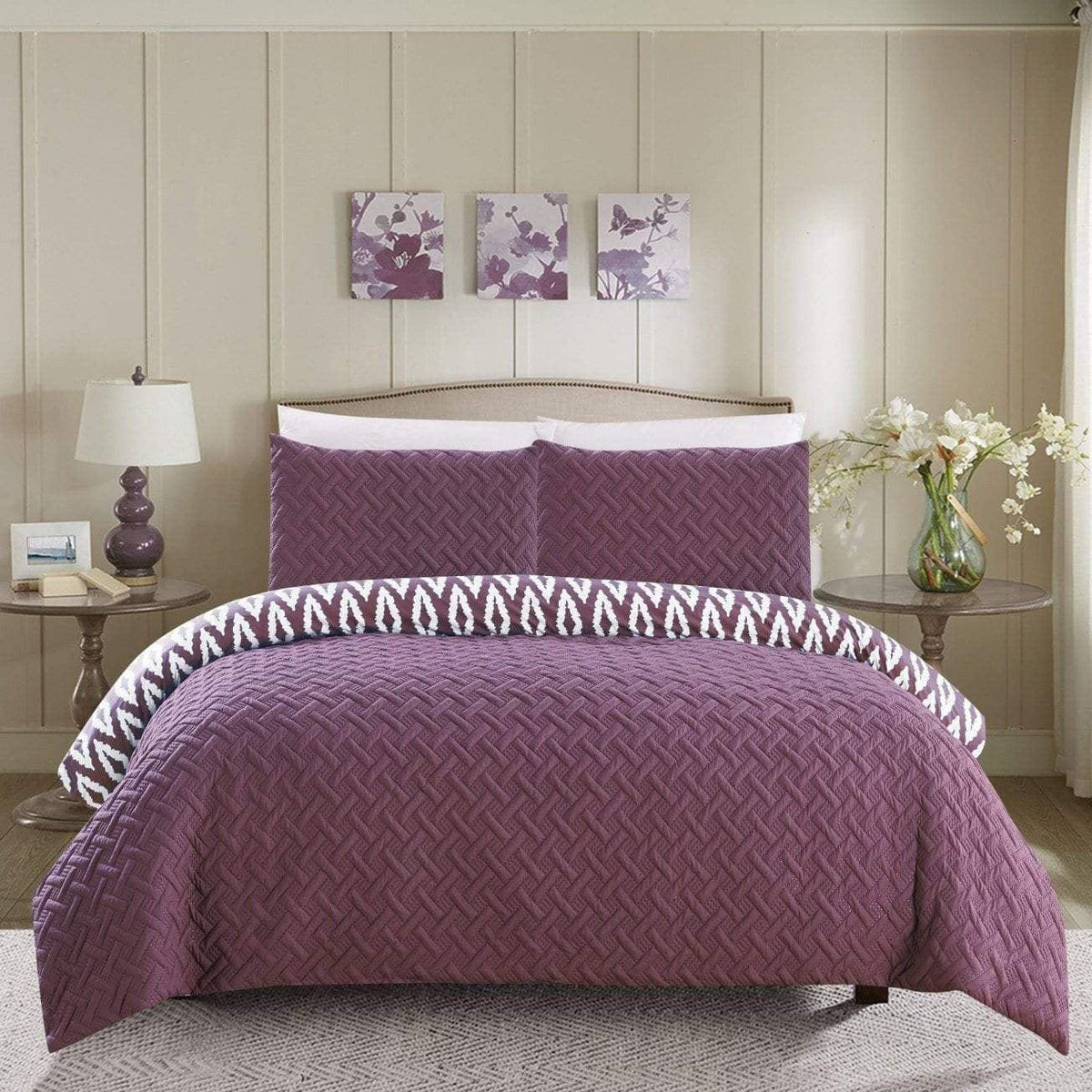 Chic Home Ora 3 Piece Reversible Comforter Set Purple
