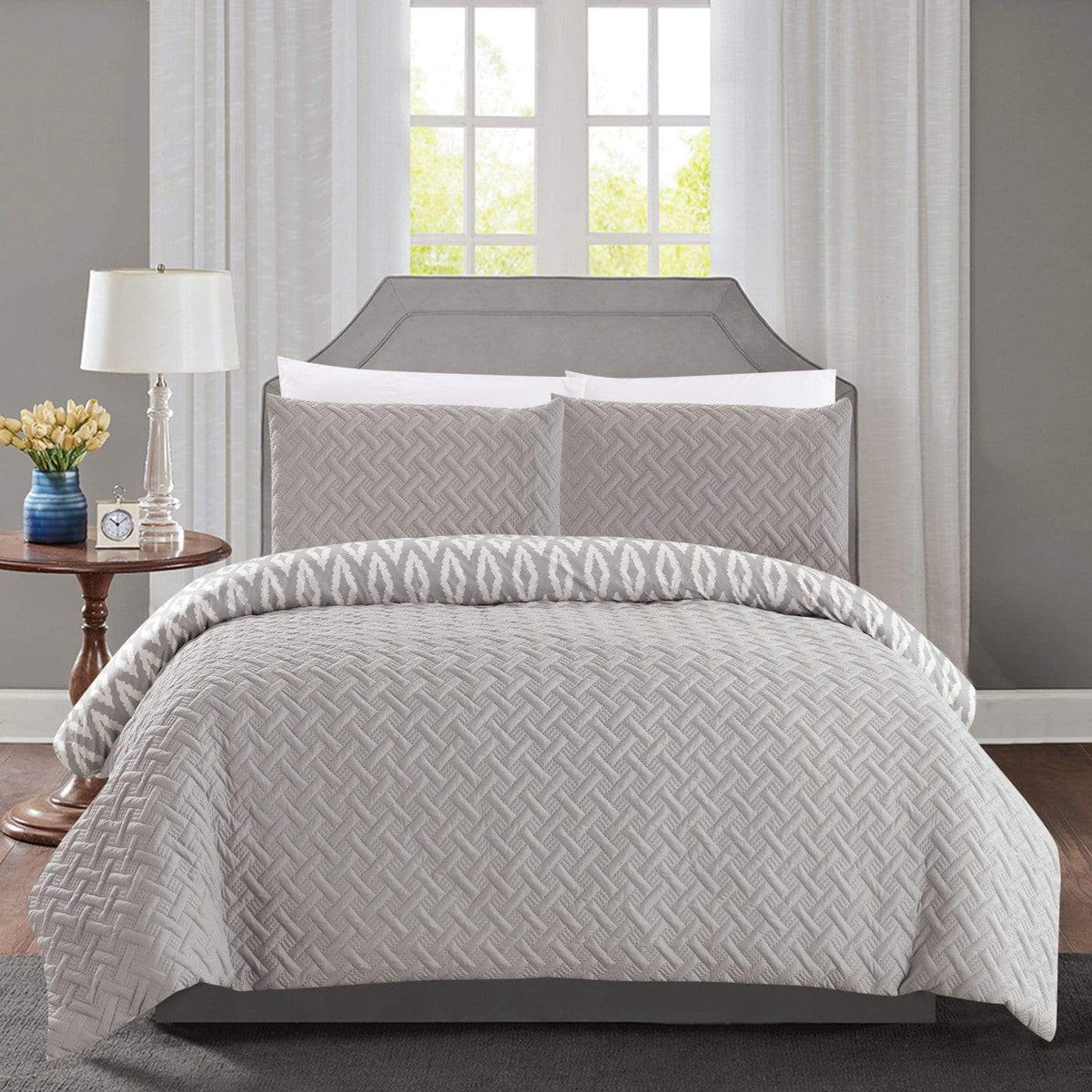 Chic Home Ora 3 Piece Reversible Comforter Set Silver
