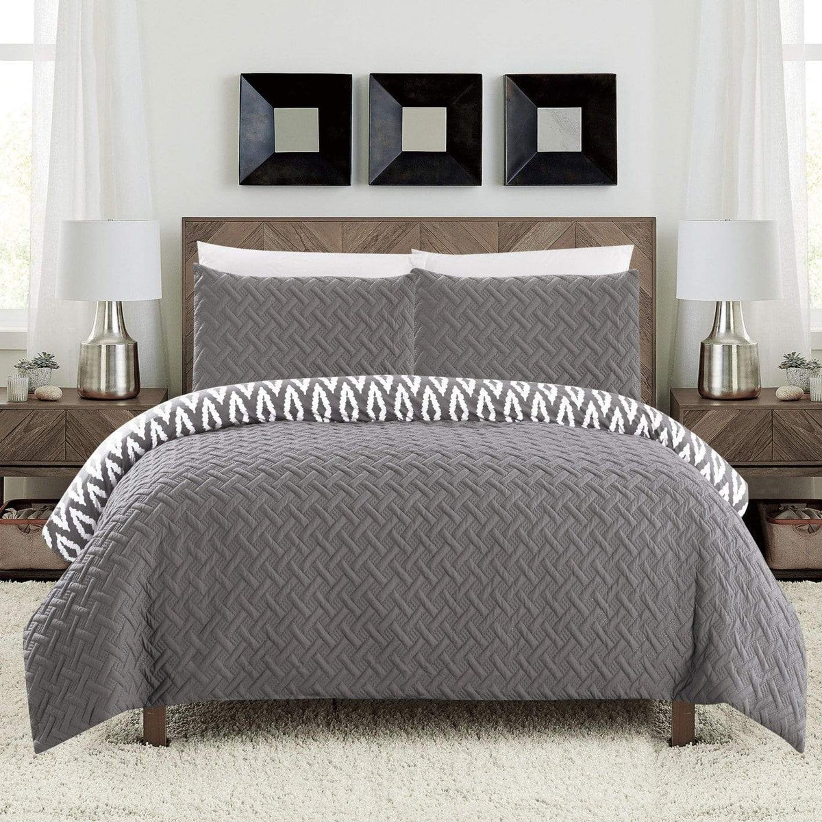 Chic Home Ora 7 Piece Embossed Reversible Comforter Set Bedding