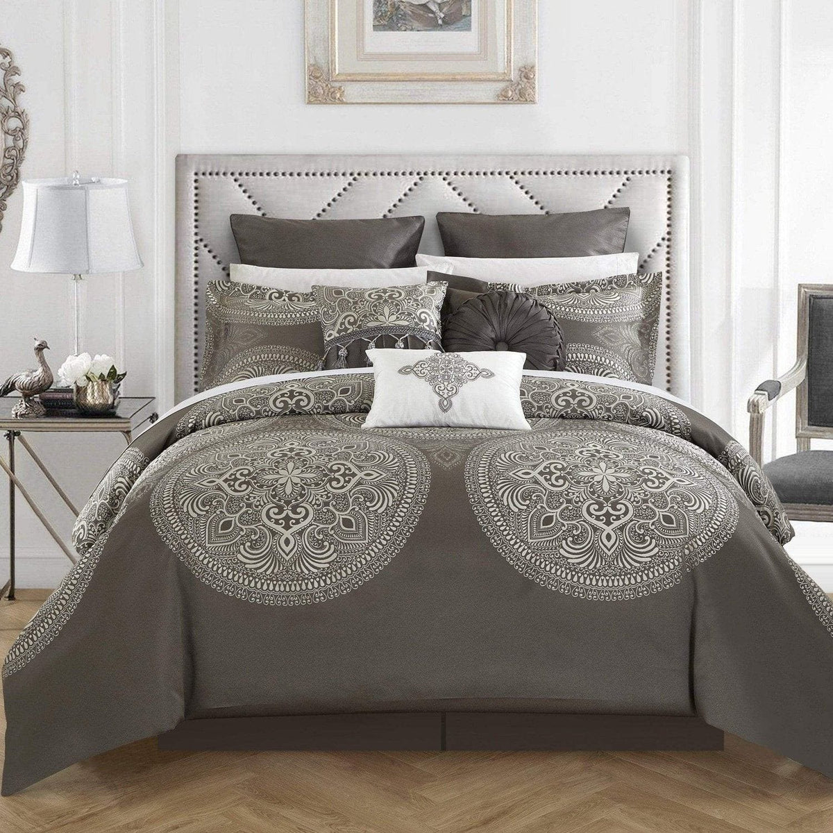Chic Home Orchard Place 9 Piece Jacquard Comforter Set Grey
