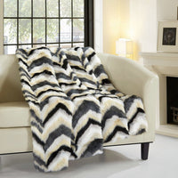 Chic Home Orna Throw Blanket Striped Chevron Shaggy Faux Fur Design Black