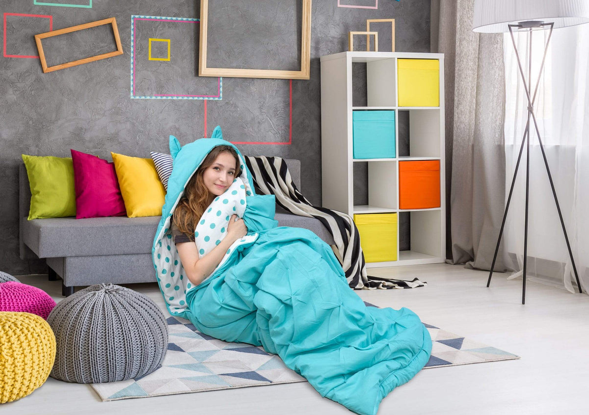 Chic Home Oscar Polka Dot Sleeping Bag with Hood Zipper Closure Aqua