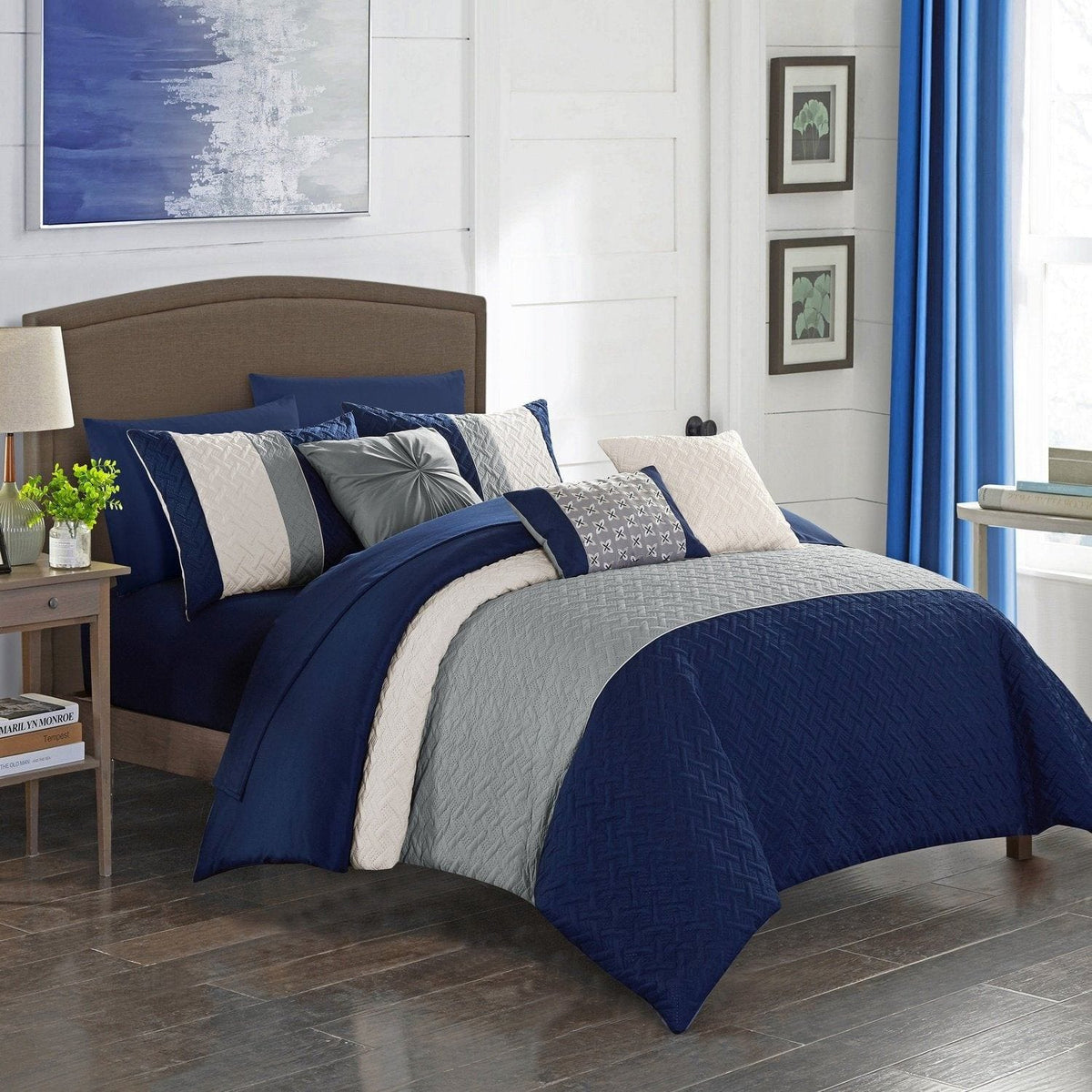 Chic Home Osnat 10 Piece Embossed Color Block Comforter Set Bedding