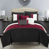 Chic Home Osnat 10 Piece Color Block Comforter Set Black