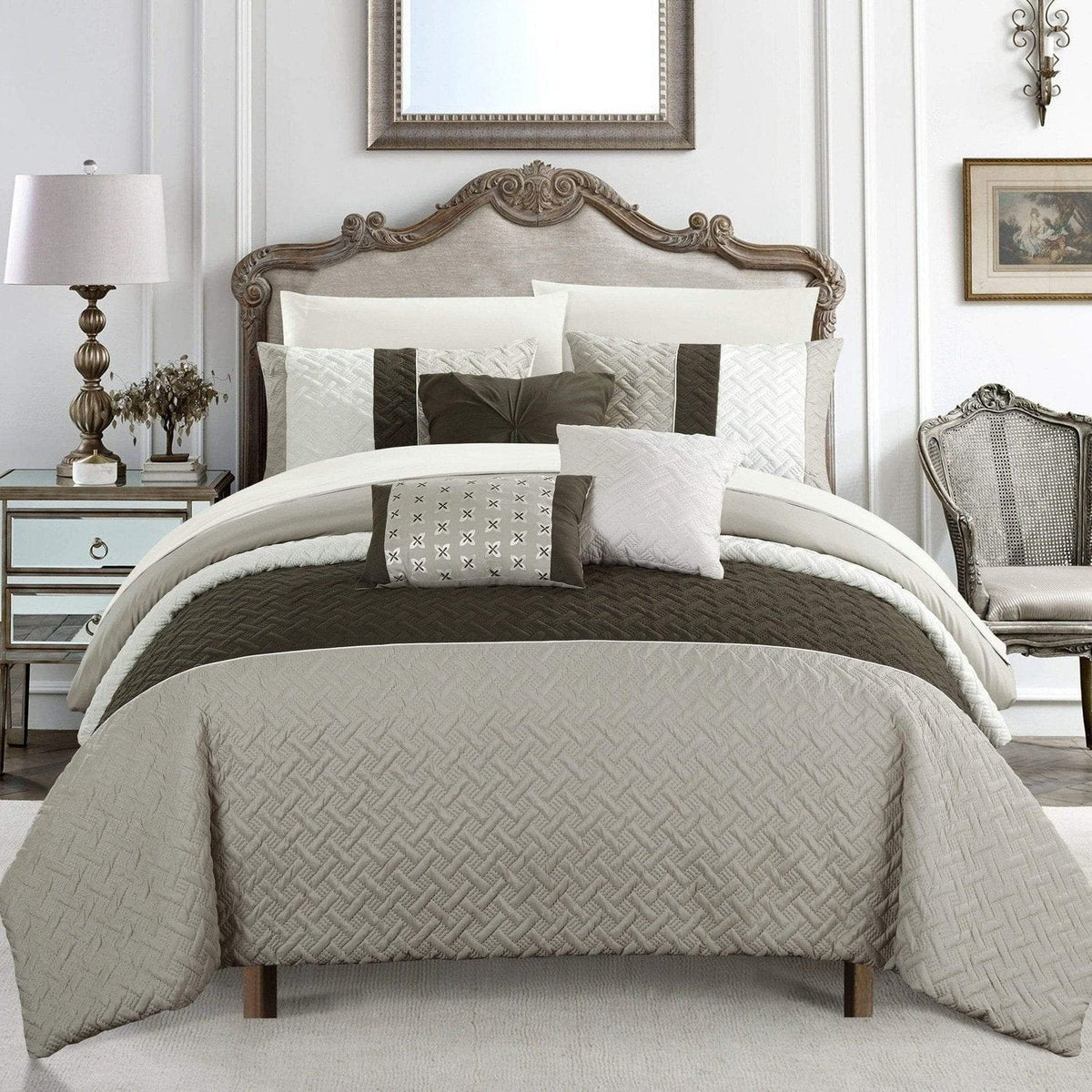 Chic Home Osnat 10 Piece Color Block Comforter Set Brown