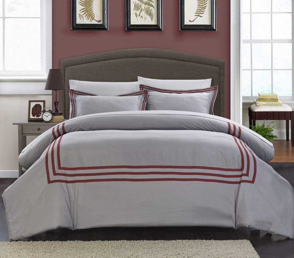 Chic Home Paige 3 Piece Hotel Duvet Cover Set Red