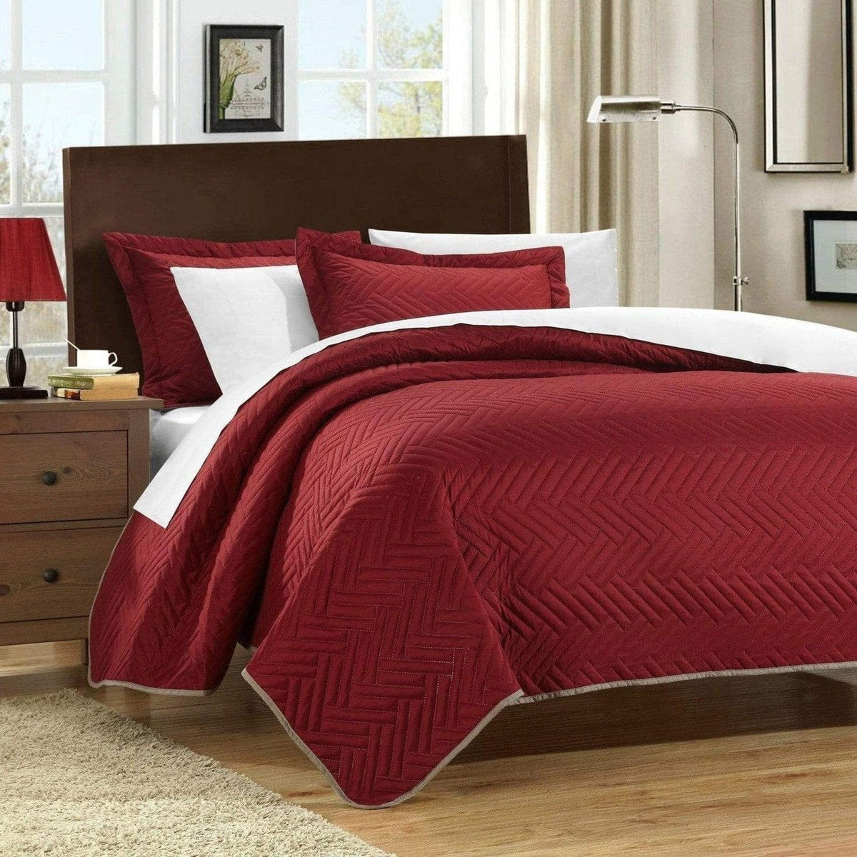 Chic Home Palermo 7 Piece Reversible Quilt Set Red