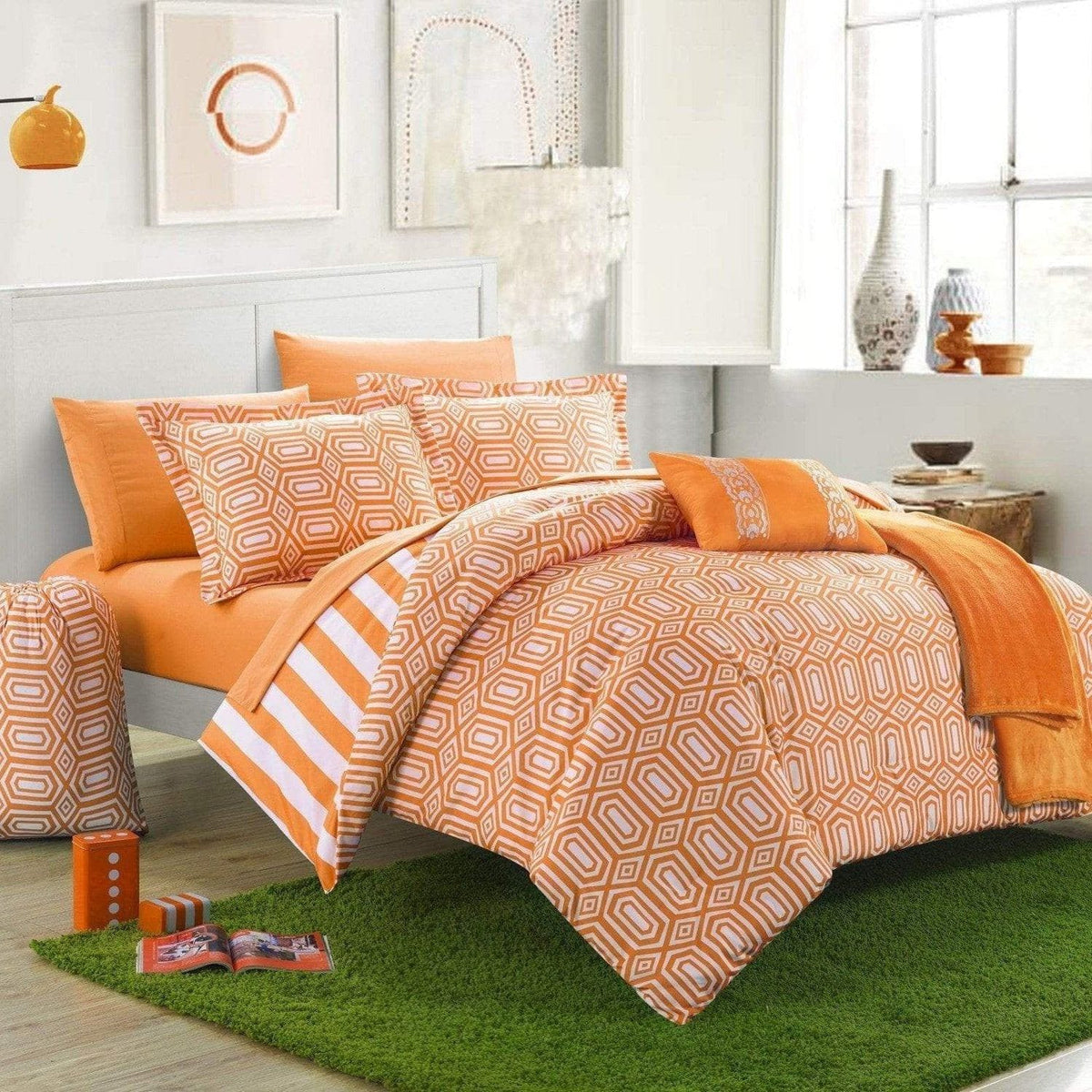 Chic Home Paris 10 Piece Reversible Comforter Set Orange
