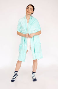Chic Home Pedra Plush Flannel Fleece Wrap With Socks Aqua