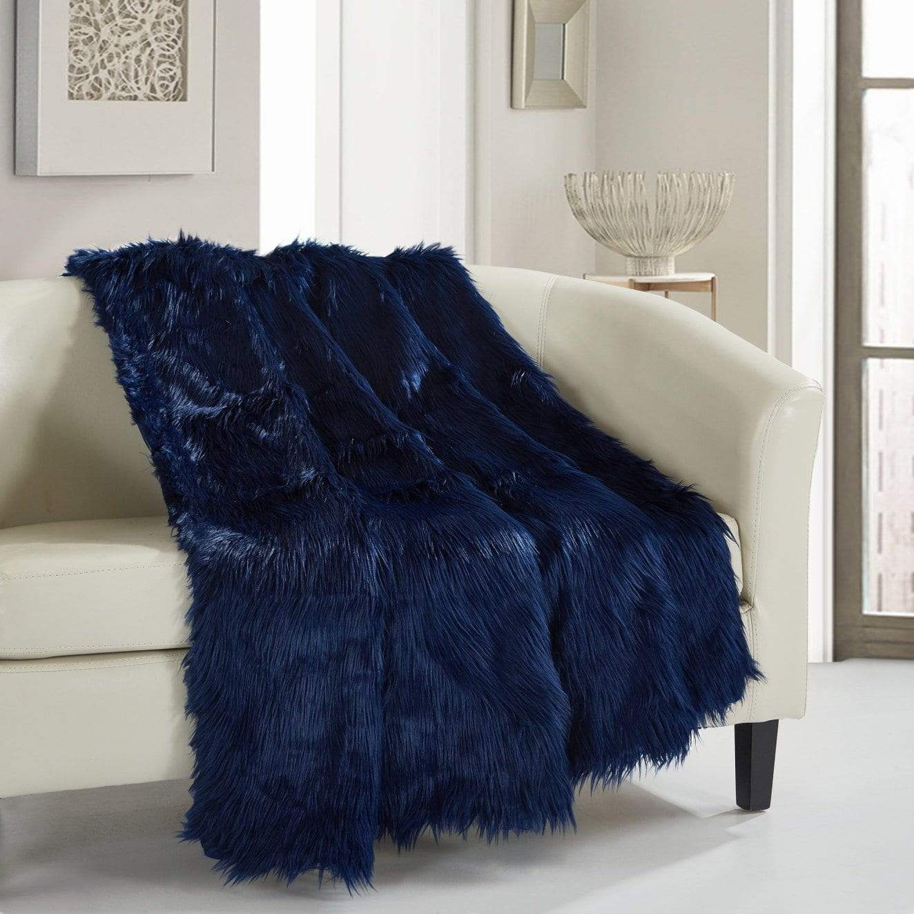 Navy faux sales fur throw blanket