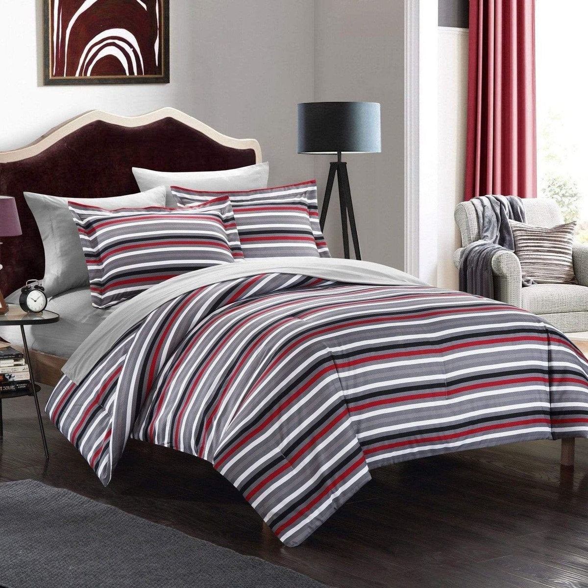 Chic Home Peyton 7 Piece Striped Comforter Set 