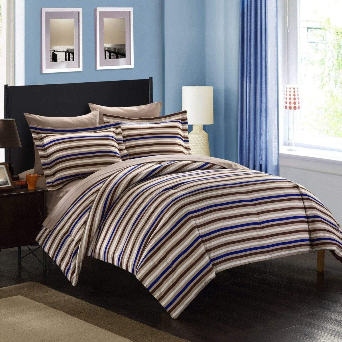 Chic Home Peyton 7 Piece Striped Comforter Set 