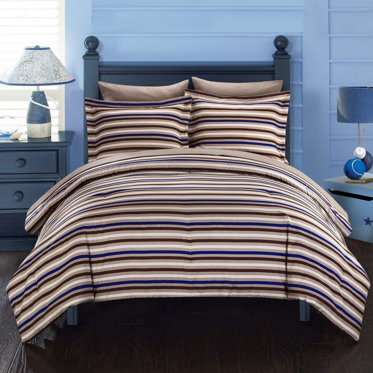 Chic Home Peyton 7 Piece Striped Comforter Set Brown