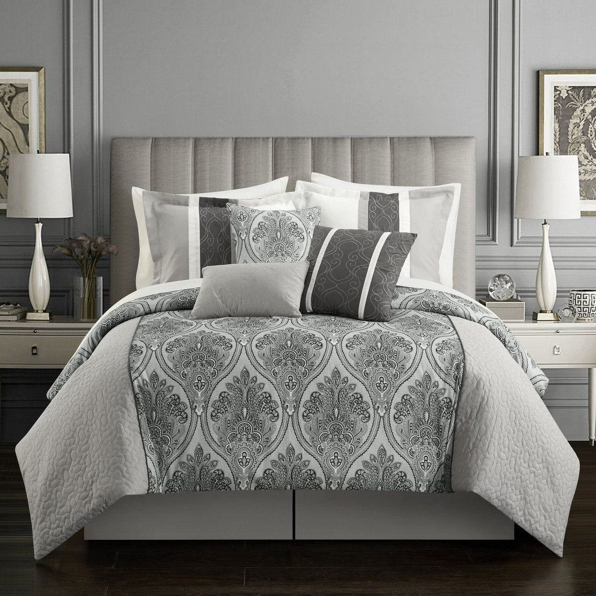 Chic Home Phantogram 11 Piece Reversible Comforter Set Grey