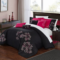 Chic Home Pink Floral 8 Piece Floral Comforter Set Fuchsia