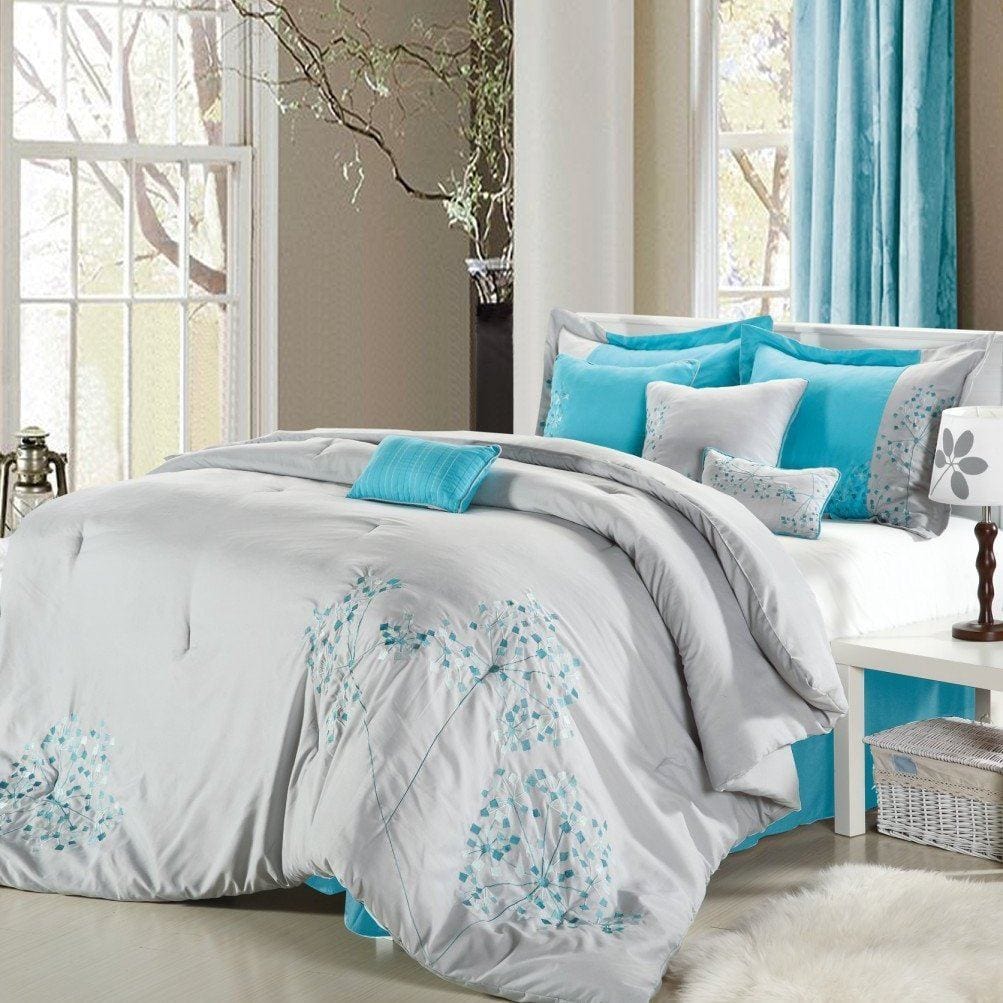 Chic Home Pink Floral 8 Piece Floral Comforter Set Turquoise