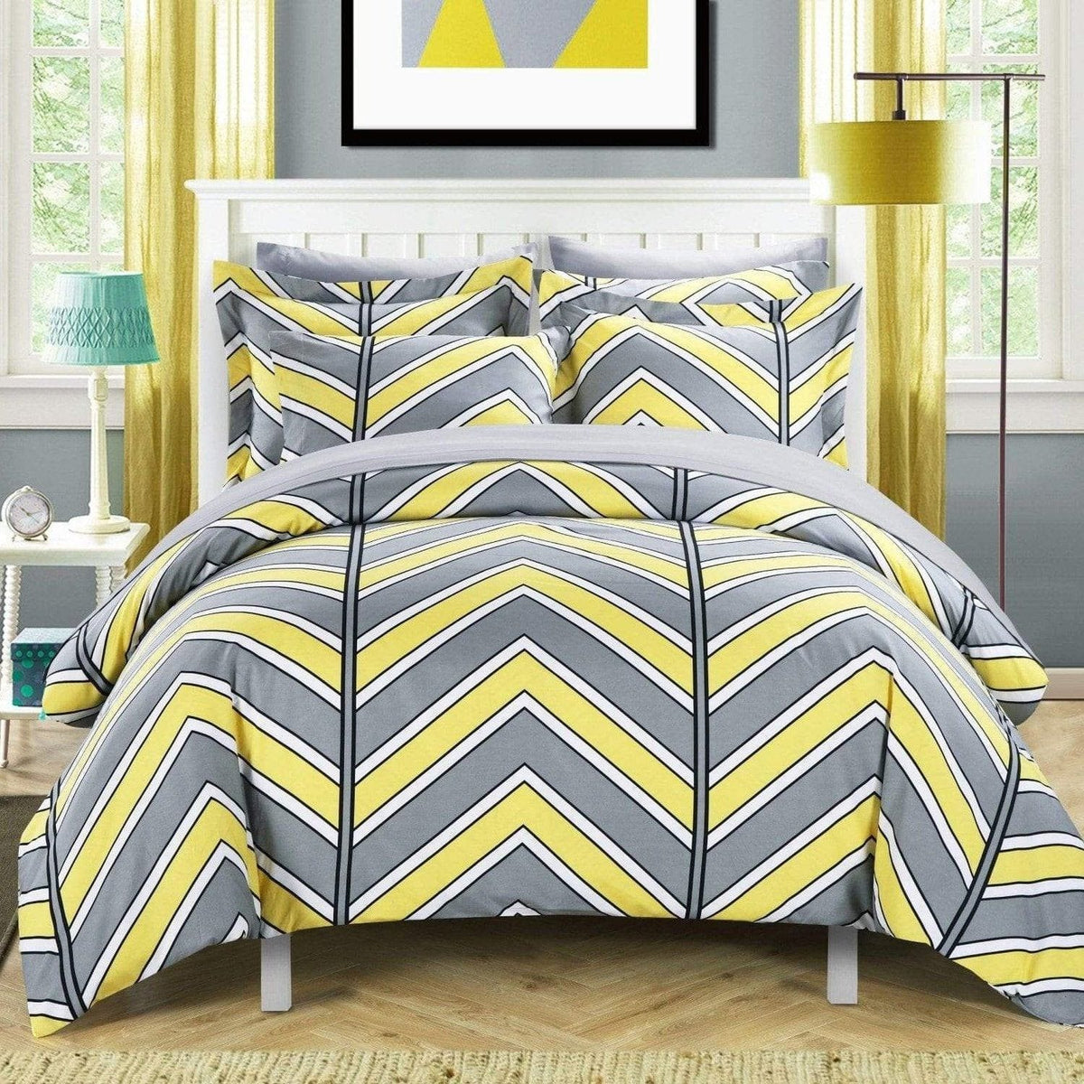 Chic Home Piper 3 Piece Striped Duvet Cover Set -Yellow