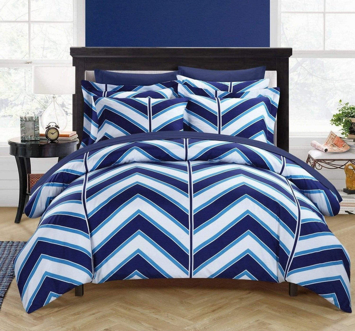 Chic Home Piper 9 Piece Reversible Duvet Cover Set Navy