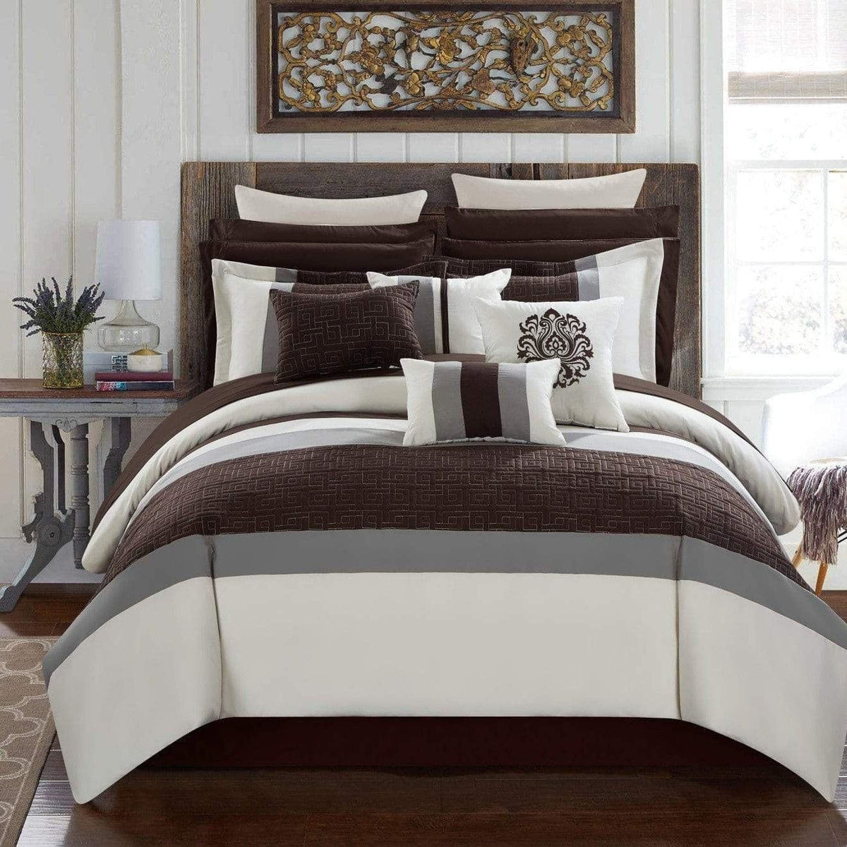 Chic Home Pisa 16 Piece Color Block Comforter Set Beige