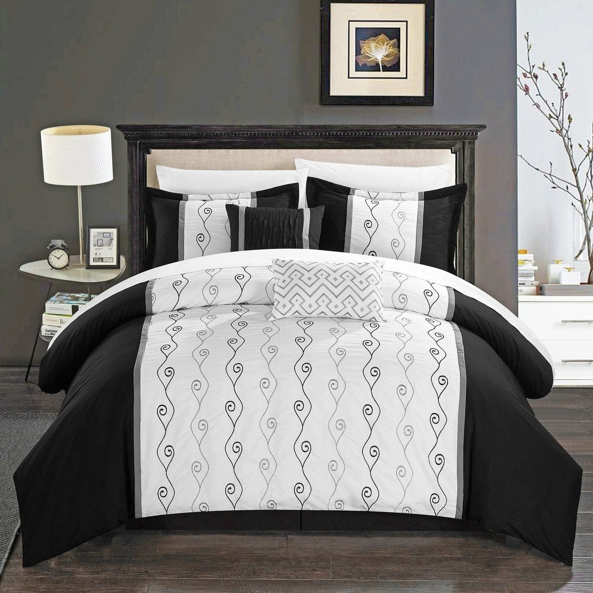 Chic Home Priston 10 Piece Embroidered Comforter Set Black