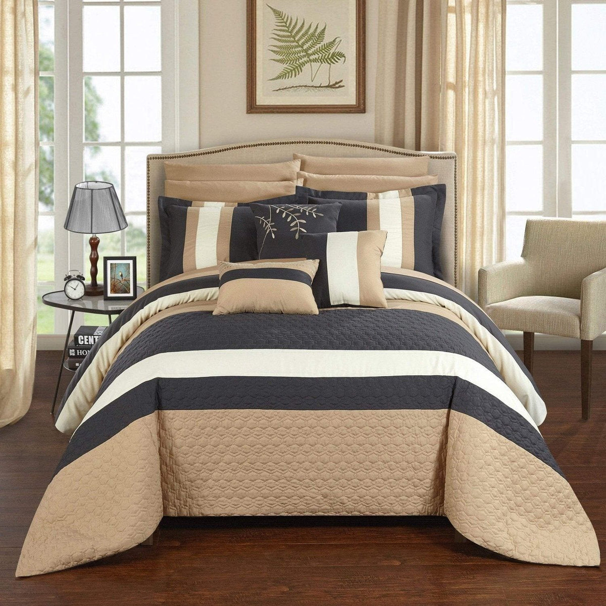 Chic Home Pueblo 10 Piece Color Block Comforter Set Grey