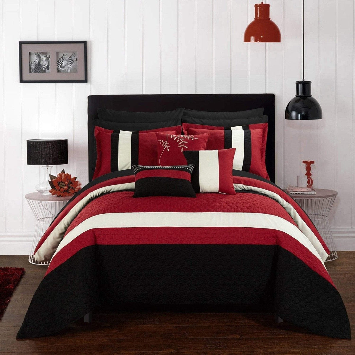 Chic Home Pueblo 10 Piece Color Block Comforter Set Red