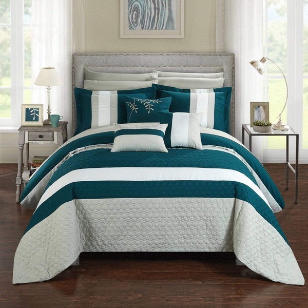 Chic Home Pueblo 10 Piece Color Block Comforter Set Teal