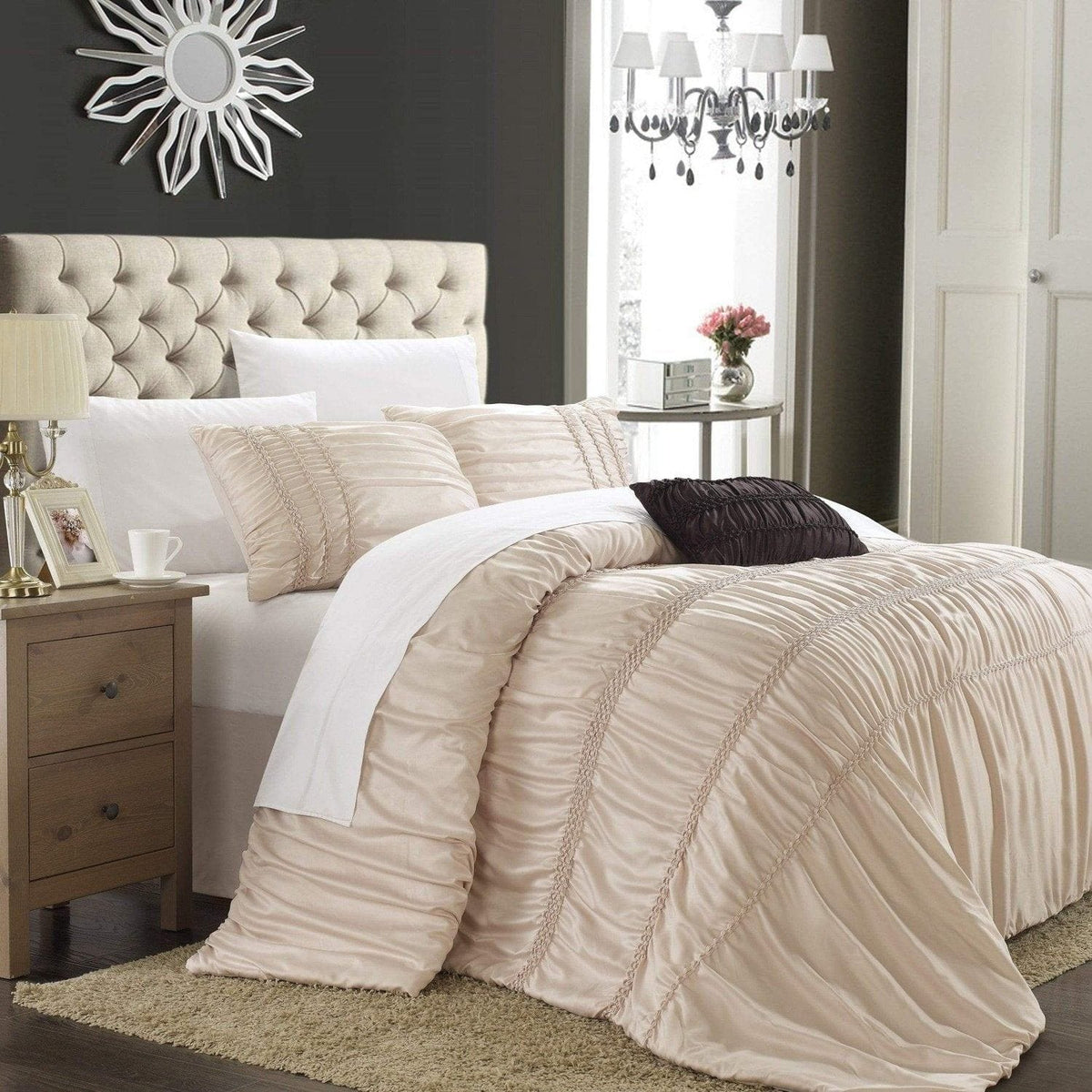 Chic Home Romantica 8 Piece Ruffled Duvet Cover Set Taupe