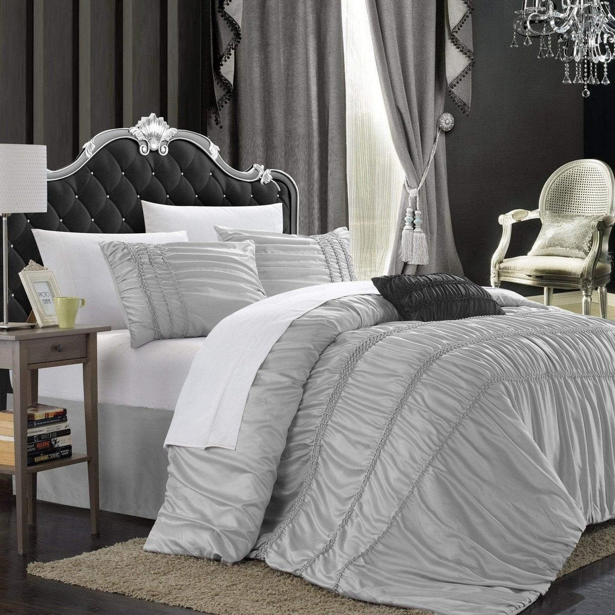 Chic Home Romantica 9 Piece Ruffled Comforter Set Silver