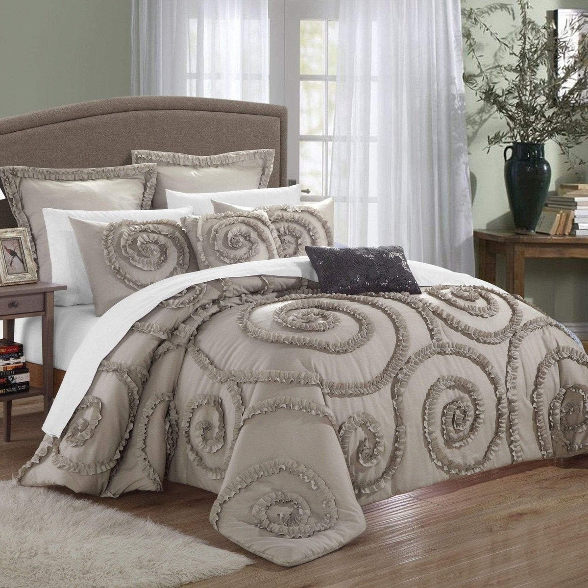 Chic Home Rosalia 11 Piece Floral Comforter Set Taupe
