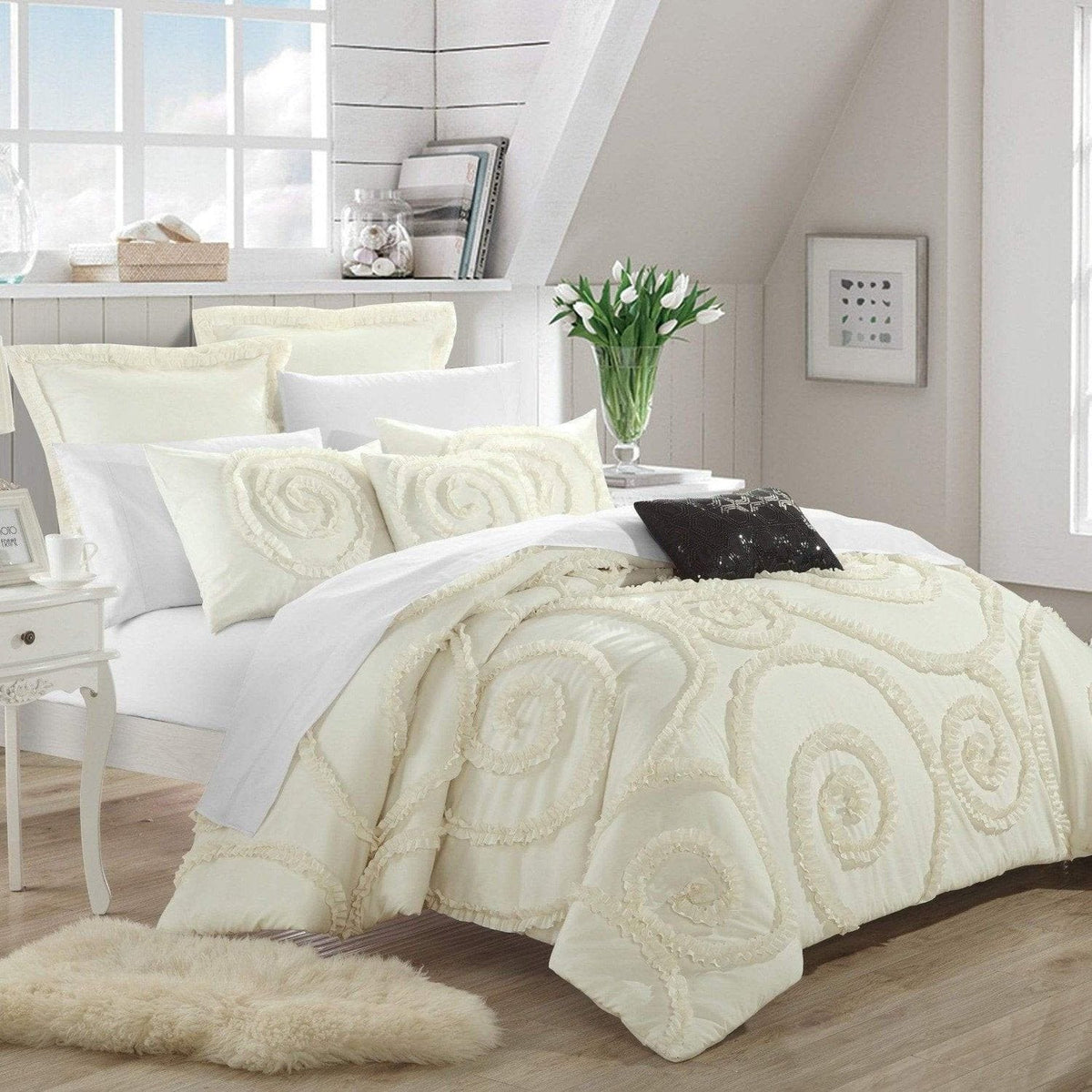 Chic Home Rosalia 7 Piece Floral Comforter Set Beige