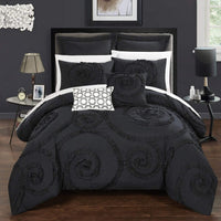 Chic Home Rosalia 7 Piece Floral Comforter Set Black