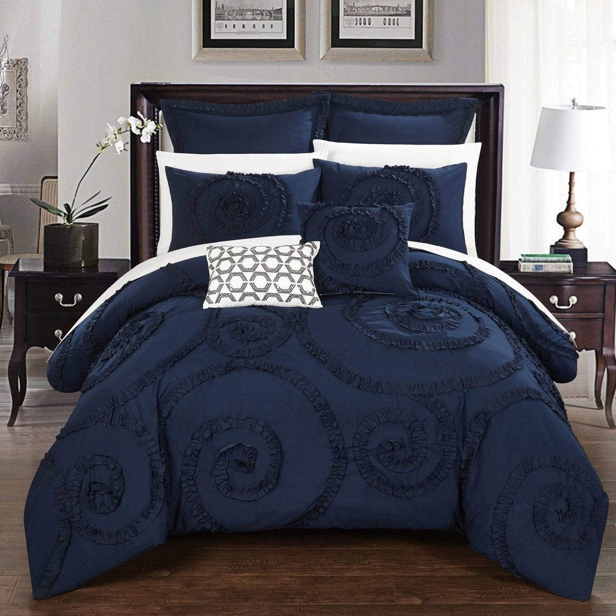 Chic Home Rosalia 7 Piece Floral Comforter Set Navy