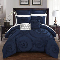 Chic Home Rosalia 7 Piece Floral Comforter Set Navy