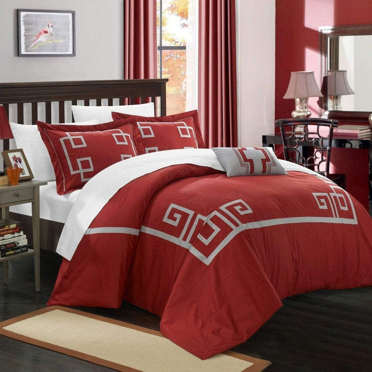 Chic Home Royalton 8 Piece Cotton Duvet Cover Set Burgundy