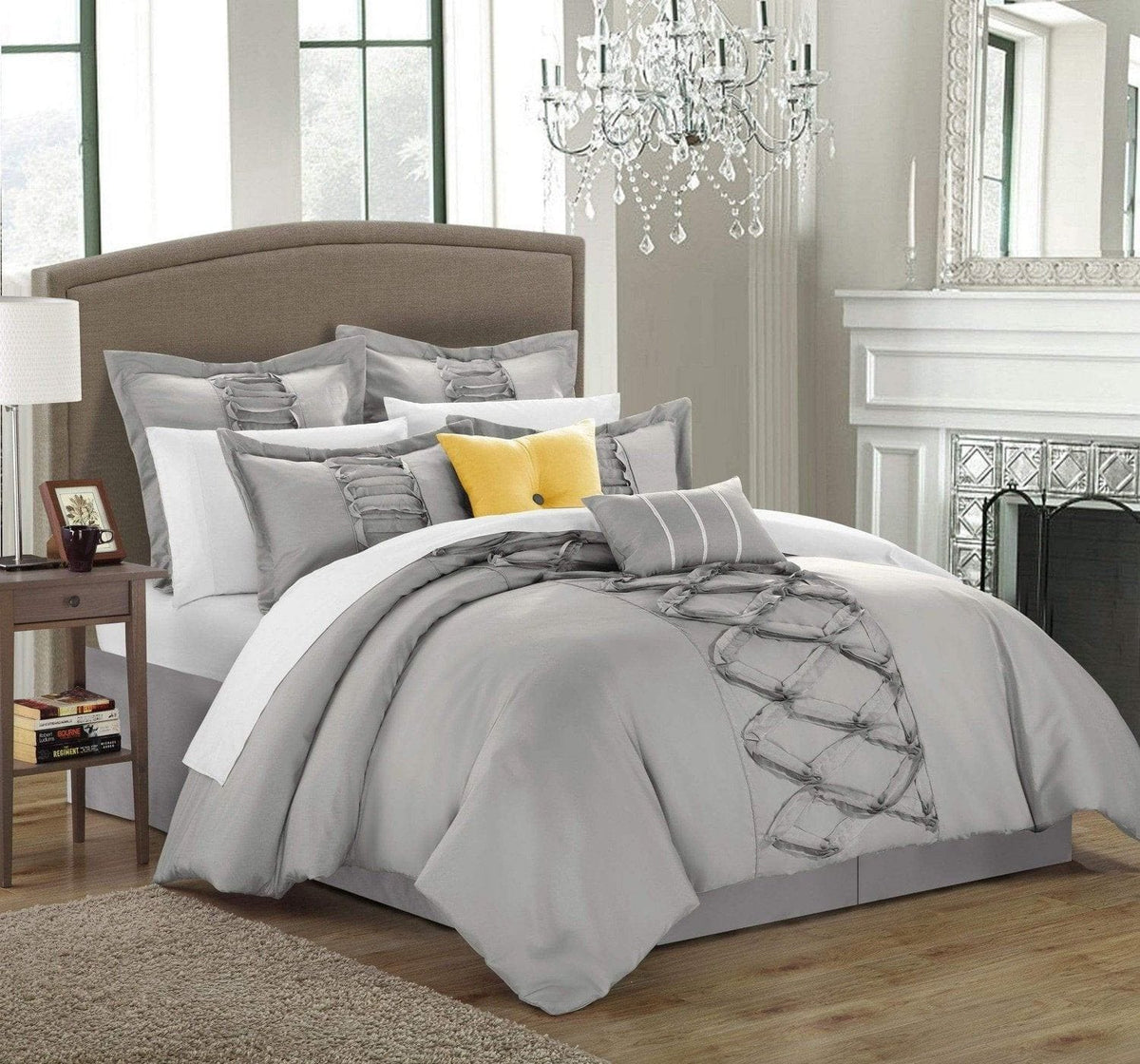 Chic Home Ruth 12 Piece Ruffled Comforter Set Silver