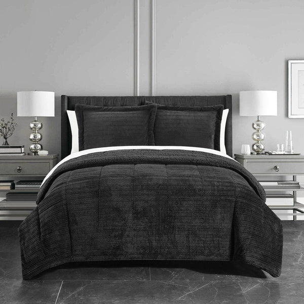 Chic Home Ryland 3 Piece Sherpa Comforter Set Black