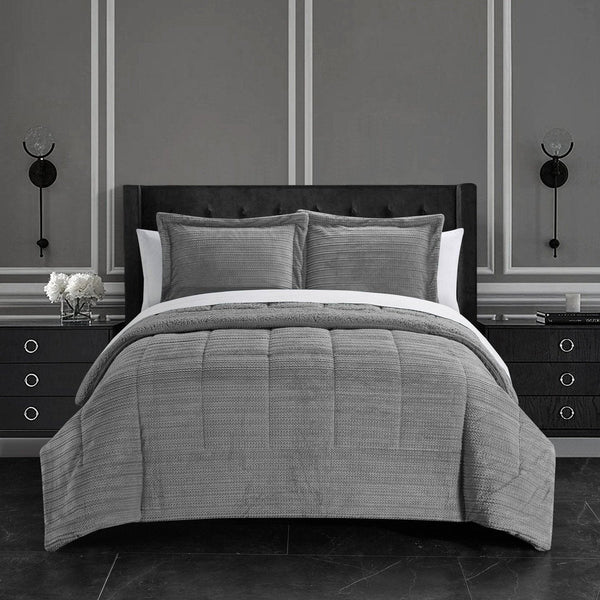 Chic Home Ryland 7 Piece Sherpa Comforter Set Grey